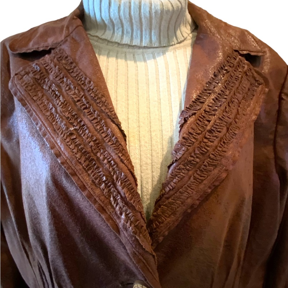 City Girl Nancy Bolen Jacket Brown Faux Leather Lightweight Fully Lined Large - Picture 3 of 12